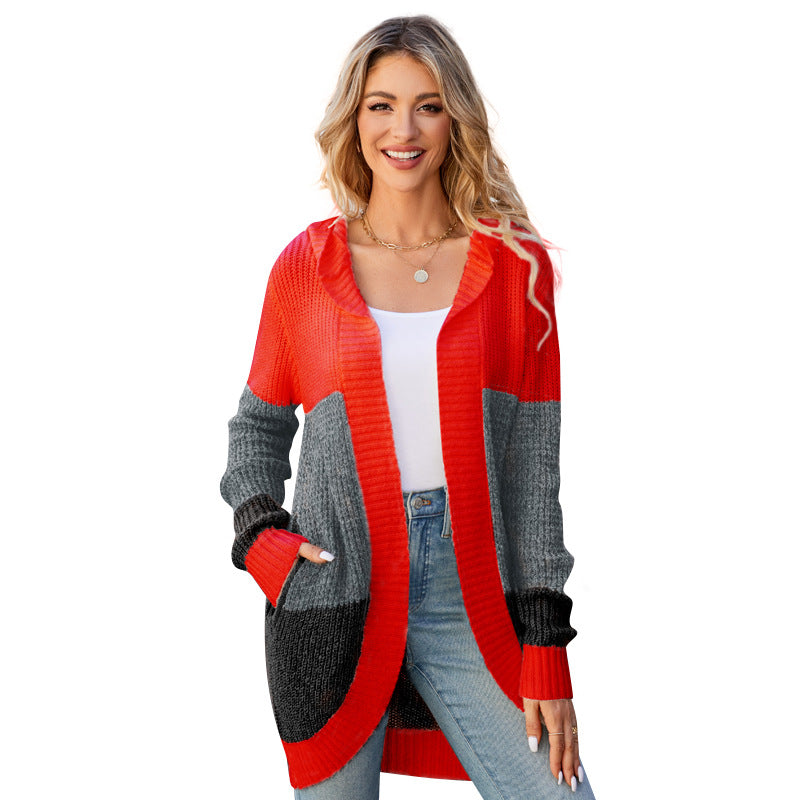 Contrast Color Casual Sweater Coat For Women