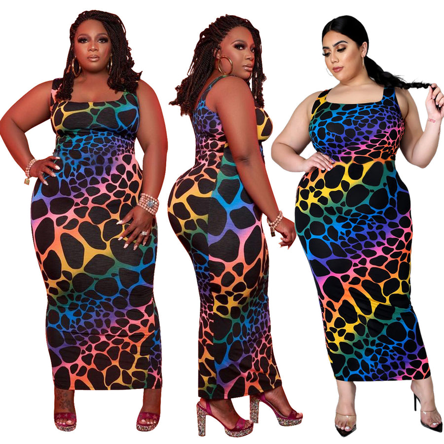European And American Plus Size Color Leopard Print Womens Clothing