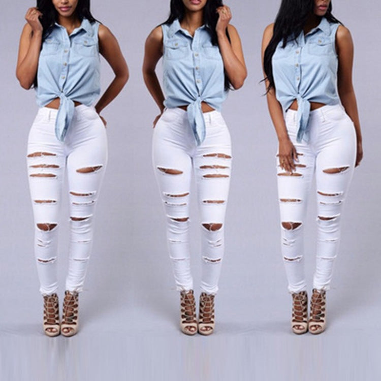 Ripped Jeans Women Skinny Trousers Casual High Waist Pencil Pants